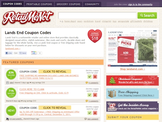 Using RetailMeNot to find promo codes