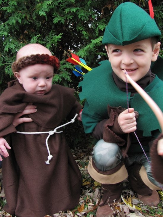 DIY Handmade kids Robin Hood and Friar Tuck Halloween costumes
