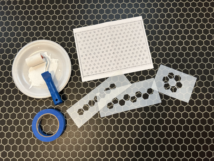 Supplies for applying a stencil pattern to a vinyl floor